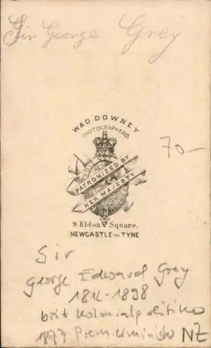 CdV Sir George Edward Grey, Politiker, Premierminister von Neuseeland