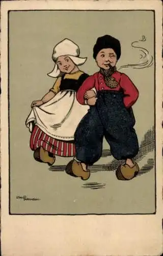 Künstler Ak Parkinson, Ethel, Paar in niederländischen Trachten