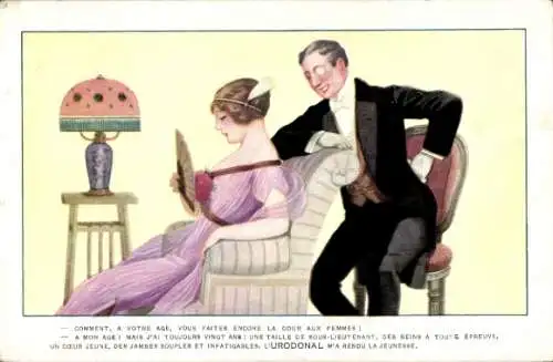 Künstler Ak Reklame Urodonal, Wie du in deinem Alter noch den Hof machst...