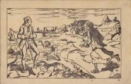 Ak Lyon Rhône, Reklame, Galeries Ouvrieres, Bauern auf dem Feld