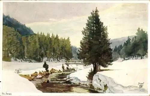 Künstler Ak Iwan, Fr., Winterlandschaft