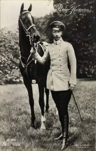 Ak Kronprinz Wilhelm von Preußen, Portrait in Uniform, Pferd, PH 2339