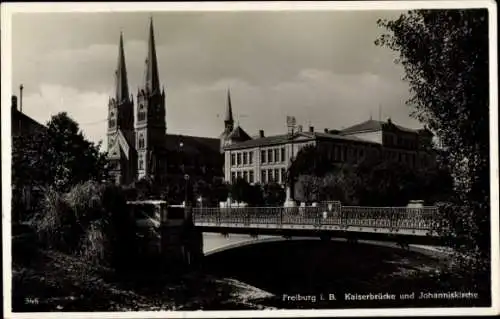 Ak Freiburg im Breisgau, Kaiserbrücke, Johanniskirche