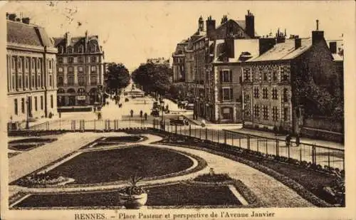 Ak Rennes Ille et Vilaine, Place Pasteur, perspective de l'Avenue Janvier