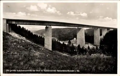 Ak Siebenlehn Großschirma in Sachsen, Autobahnbrücke Muldental, Panorama