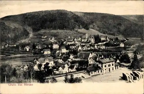 Ak Hirsau Calw im Schwarzwald, Blick auf den Ort mit Bahnhof