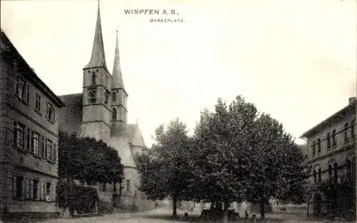 Ak Wimpfen am Berg Bad Wimpfen am Neckar, Marktplatz, Kirche