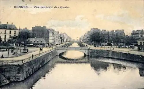 Ak Rennes Ille et Vilaine, vue generale des Quais