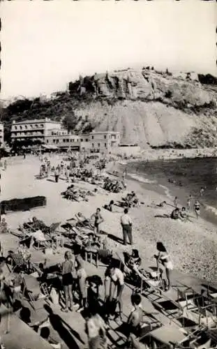 Ak Cassis Bouches du Rhone, Plage du Grand Large, Burg