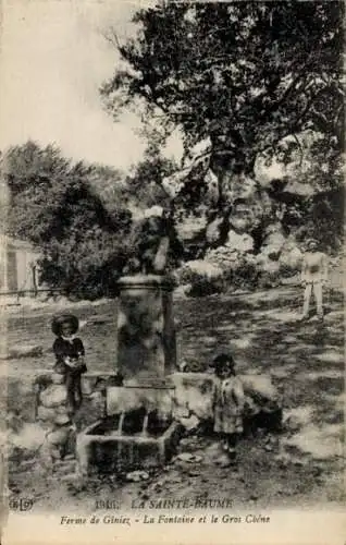 Ak La Sainte Baume Bouches du Rhône, Ferme de Giniez, Fontaine, le Gros Chene