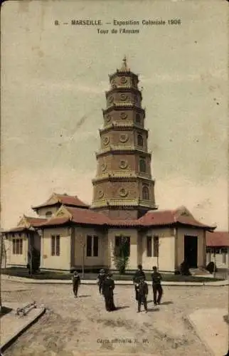 Ak Marseille Bouches du Rhône, Exposition Coloniale 1906, Tour de l'Annam