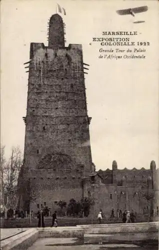 Ak Marseille Bouches du Rhône, Exposition Coloniale 1922, Grande Tour du Palais de l'Afrique