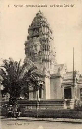 Ak Marseille Bouches du Rhône, Exposition Coloniale, La Tour du Cambodge