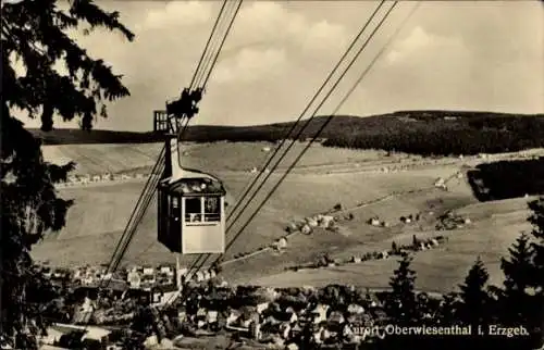 Ak Oberwiesenthal im Erzgebirge, Seilbahngondel, Panorama