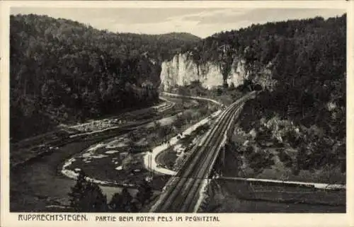 Ak Rupprechtstegen Hartenstein an der Pegnitz Mittelfranken, Pegnitztal, Roter Fels, Teilansicht