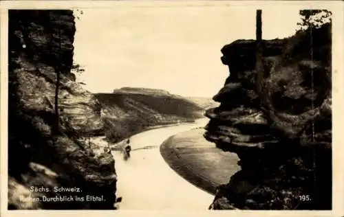 Ak Rathen an der Elbe Sächsische Schweiz, Durchblick ins Elbtal