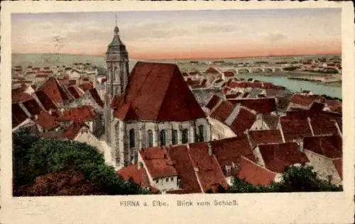 Ak Pirna an der Elbe, Blick vom Schloss, Kirche