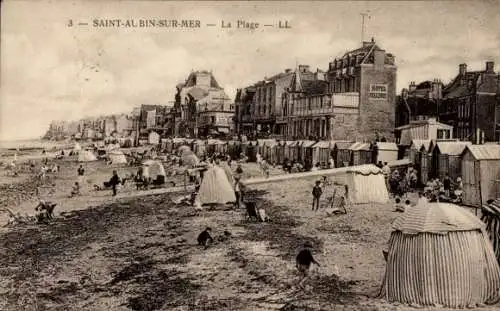 Ak Saint Aubin sur Mer Calvados, Strand