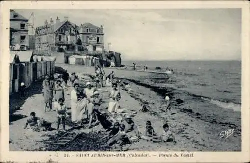 Ak Saint Aubin sur Mer Calvados, Strand, Pointe du Castel