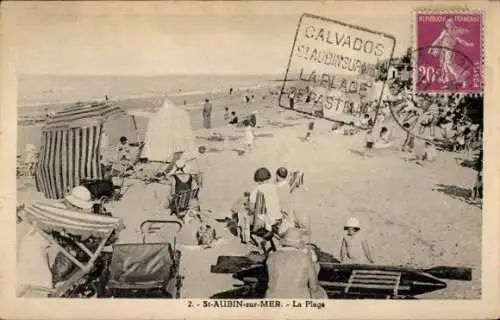 Ak Saint Aubin sur Mer Calvados, Strand