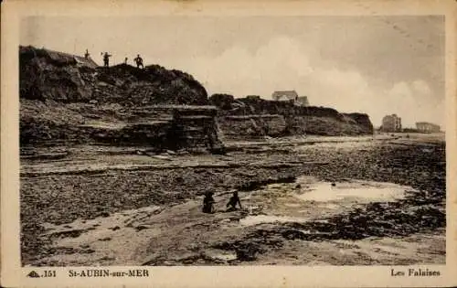 Ak Saint Aubin sur Mer Calvados, Les Falaises