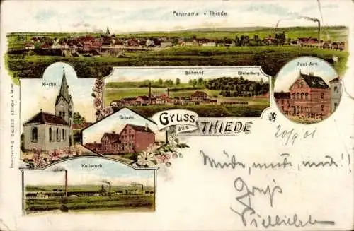 Litho Thiede Salzgitter in Niedersachsen, Panorama, Bahnhof, Schule, Kaliwerk, Kirche, Postamt