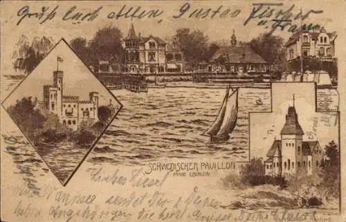 Künstler Ak Berlin Zehlendorf Wannsee, Schwedischer Pavillon, Segelboot, Turm