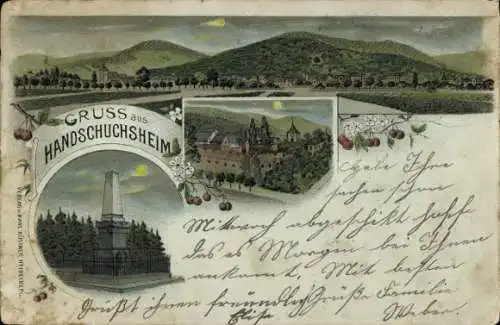 Mondschein Litho Handschuhsheim Heidelberg am Neckar, Gesamtansicht, Denkmal