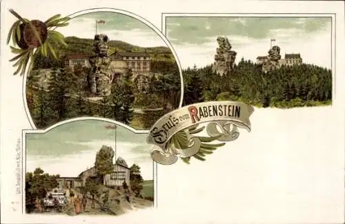 Litho Rabenstein Oybin in Sachsen, Gastwirtschaft, Felsen, Rabenstein