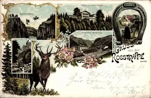 Litho Thale im Harz, Rosstrappe, Rosstrappfelsen, Hotel, Bodetal