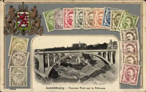 Briefmarken Passepartout Ak Luxemburg Luxembourg, Nouveau Pont sur la Petrusse