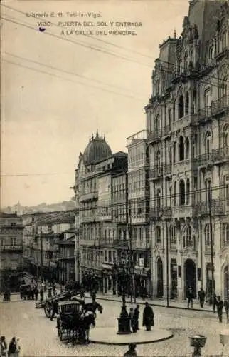 Ak Vigo Galicia Spanien, Puerta del Sol und Eingang zur Calle del Principe