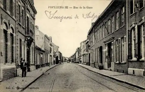 Ak Poperinge Westflandern, Rue de la Gare, Bahnhofstraße, Wohnhäuser