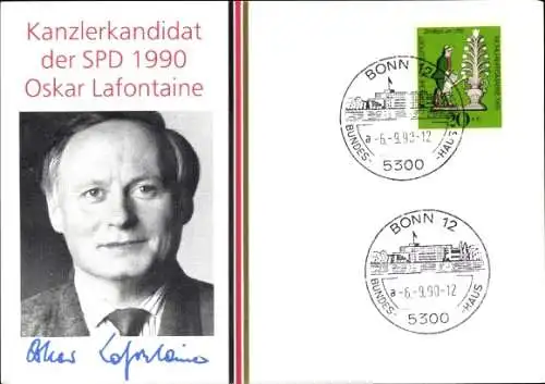 Ak Oskar Lafontaine, Kanzlerkandidat der SPD 1990, Autogramm