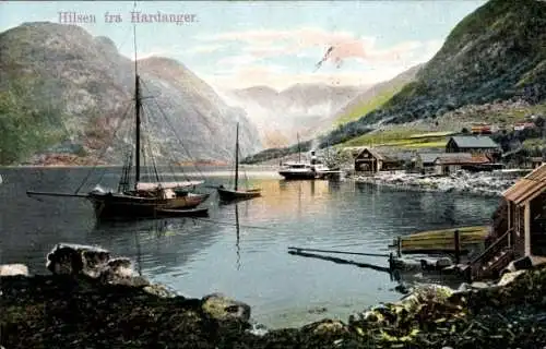 Ak Hardanger Norwegen, Uferpartie, Häuser