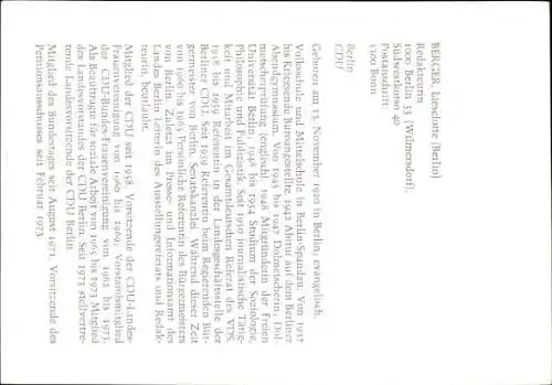 Ak Politikerin Lieselotte Berger, Autogramm