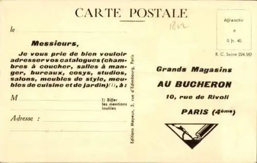 Ak Reklame, Grands Magasins Au Bucheron, Paris, Tisch mit Nierenintarsien