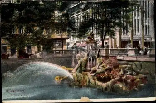 Ak Düsseldorf am Rhein, Tritonengruppe, Springbrunnen