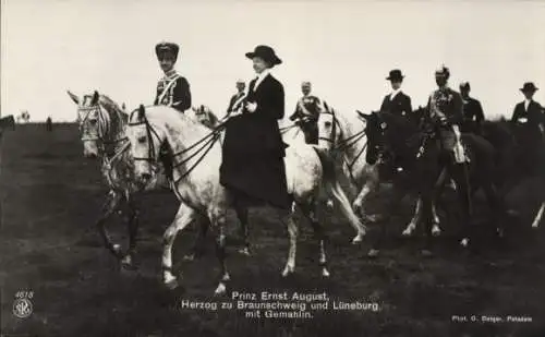 Ak Herzog Ernst August von Braunschweig, Prinzessin Victoria Luise von Preußen, Pferde