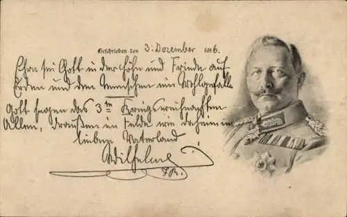 Ak Kaiser Wilhelm II., Weihnachtsgruß an das Deutsche Volk, 1916