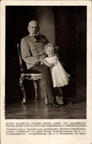 Ak Kaiser Franz Joseph I. mit Erzherzog Franz Josef Otto, Uniform, Orden