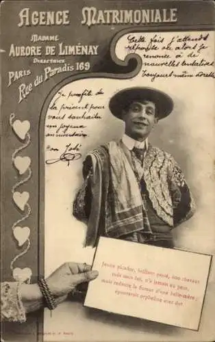 Ak Reklame, Eheagenda, Madame Aurore de Limenay, Paris