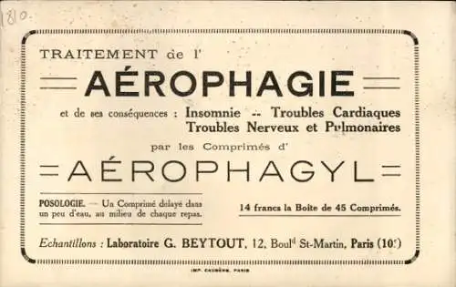 Passepartout Ak Volvaria Speciosa, Reklame, Behandlung von Aerophagie, G. Beytout Laboratory