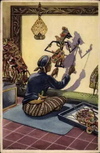 Künstler Ak Indische Tänze und Performances Wayang Koelit Performance