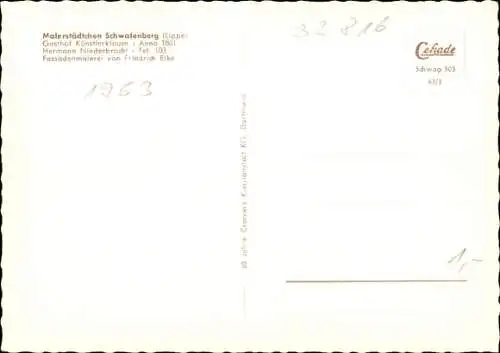 Ak Schwalenberg in Lippe, Gasthof Künstlerklause
