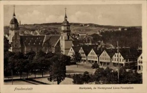 Ak Freudenstadt im Schwarzwald, Marktplatz, Lawn-Tennisplatz