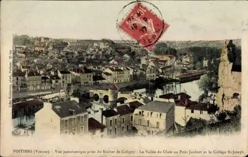 Ak Poitiers Vienne, Panoramablick vom Rocher de Coligny, Valle du Clain, Pont Joubert