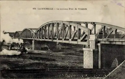 Ak La Rochelle Charente Maritime, Neue Brücke von Tasdon, Dampflok