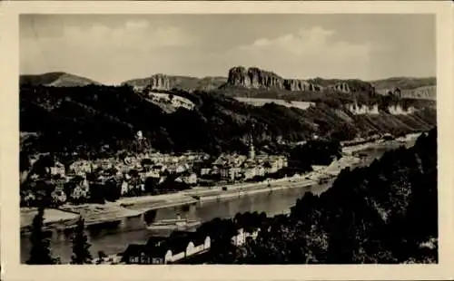 Ak Bad Schandau Sächsische Schweiz, Gesamtansicht, Schrammsteine