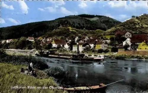 Ak Rühle Bodenwerder an der Weser, Teilansicht, Dampfer